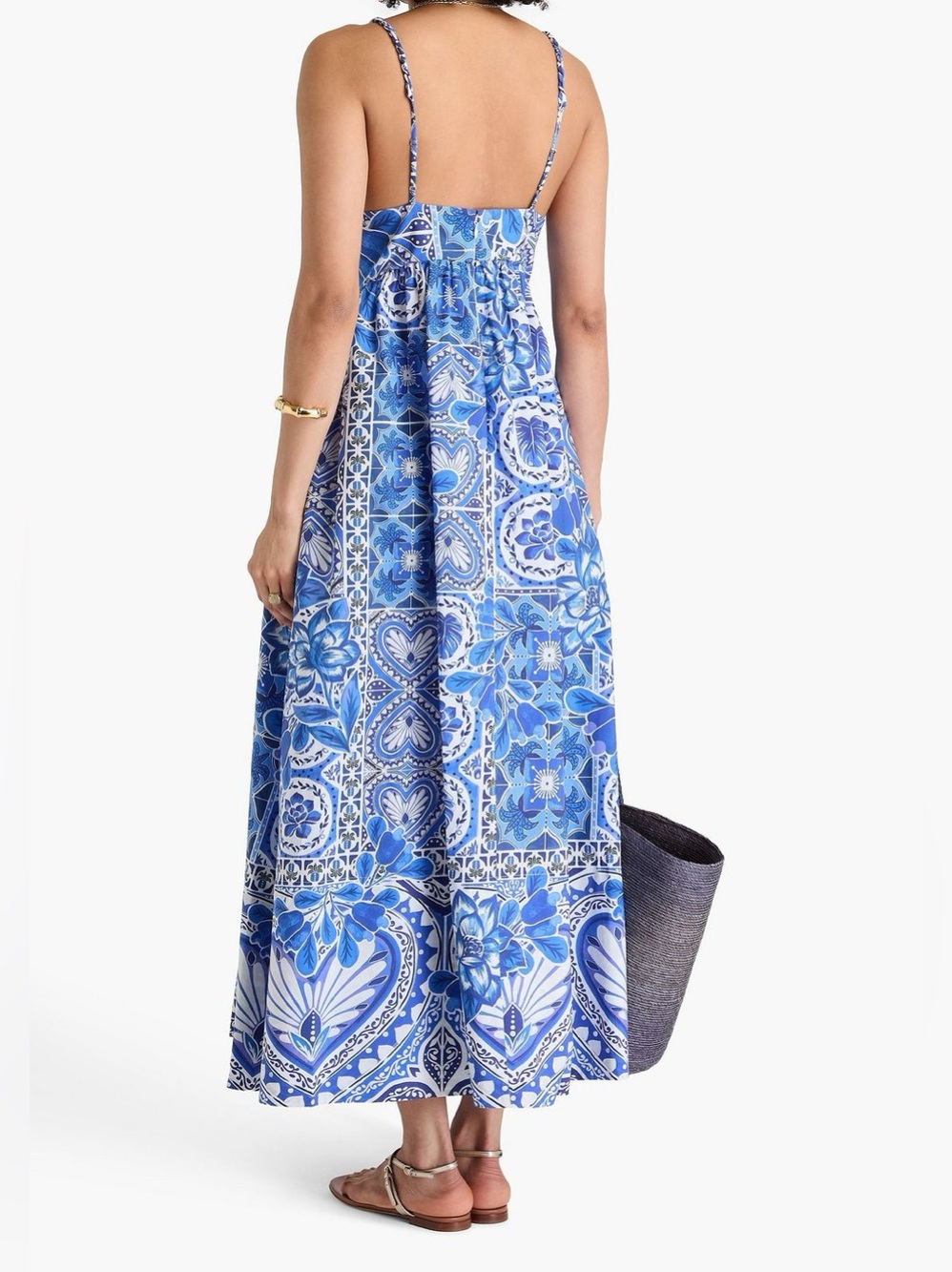 Caroline Constas Maxi Dress Blue Tile Tuckernuck 100% Cotton Medium - Picture 2 of 9